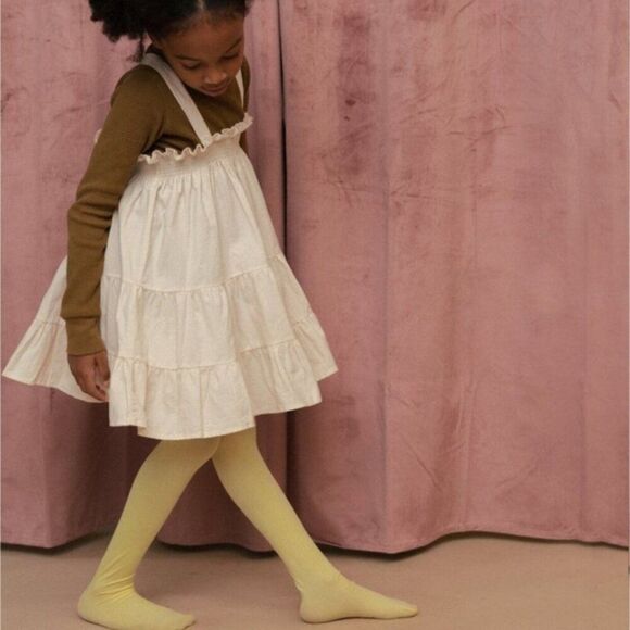 Noble Girls Organic GOTS Oat Milk Beige Smocked Fia Twirly Ruffle Dress Size 4 - Picture 6 of 6